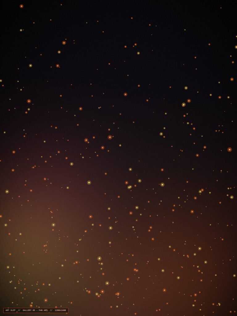 Fan art piece with crimson embers falling through darkness