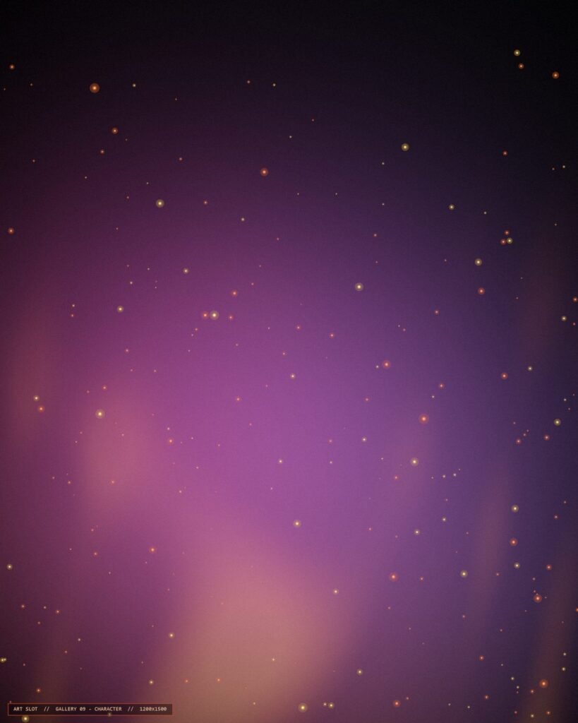 Character portrait glowing in magenta and orange firelight