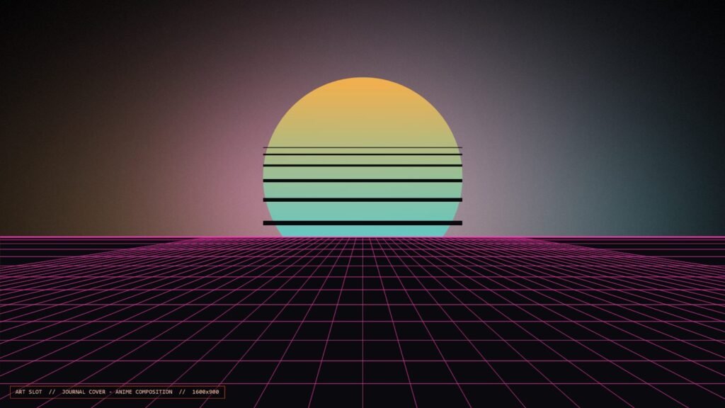 Journal cover: neon sunset with cyan grid